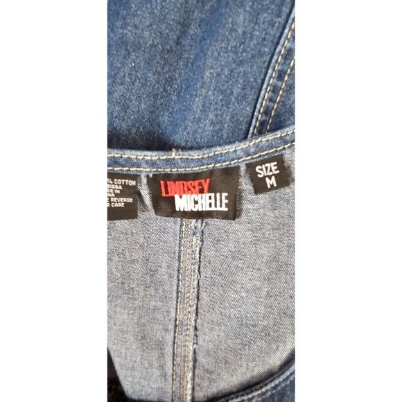 Blue Jean Denim Jumper Modest Maxi Dress Embroidered American flag Patriotic Med - Picture 5 of 5